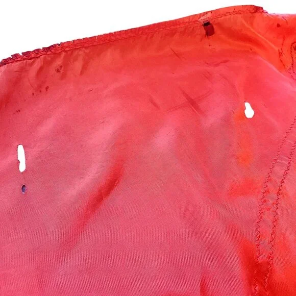 Vintage 30s Style Red Orange Acetate Maxi Size S Black Appliqué Gown Prom Dress - Picture 6 of 14